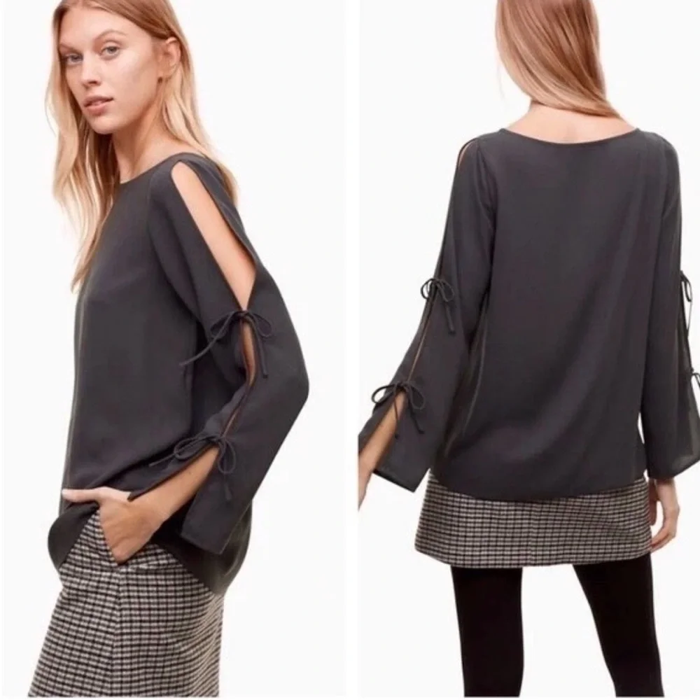 Aritzia Wilfred Pozzi Blouse – Black | Open Sleeve Tie Detail | Size XXS